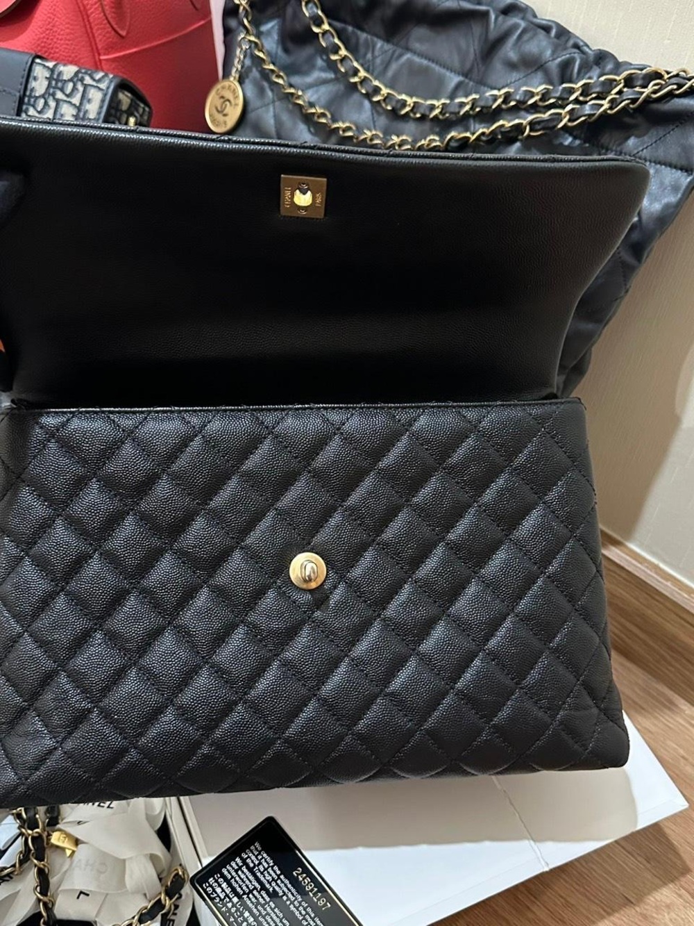 Chanel Large Coco Quilted Top Handle Bag in Black and Burgundy - Picture 5 of 9